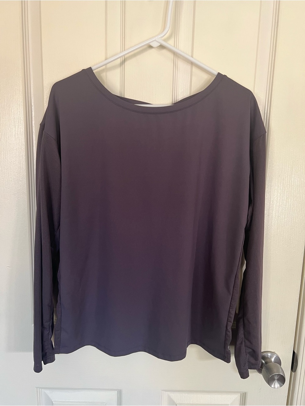 Fabletics Waffle Texture Athleisure Long Sleeve Top Plum Purple Oversized